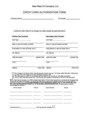 Fillable Online CREDIT CARD AUTHORIZATION FORM Newwestoilcom Fax