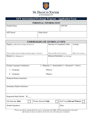 Fillable Online StFX International Exchange Program Application Form