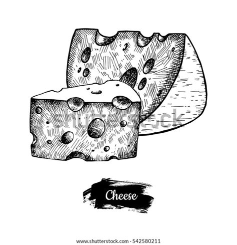 Hand Drawn Sketch Piece Of Cheese Vector Vintage Illustration Menu