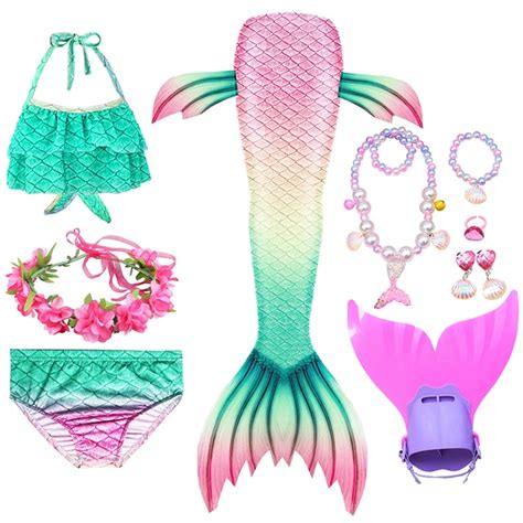 Ba Ador De Cola De Sirena Para Ni Os Con Aletas Tops Traje De Bikini