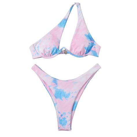 UTSJKR Savings Two Piece Swimsuit For Women One Shoulder Bikini High Cut Cute Kawaii Striped