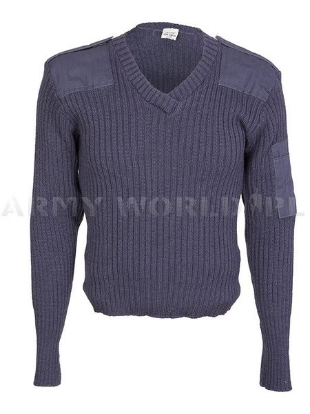 Sweter Wojskowy Brytyjski Wełniany V Neck Szary Prążki Oryginał Demobil Military Clothing