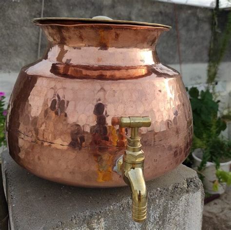 Pure Copper Water Dispenser With Brass Lid And Stand Handmade Etsy