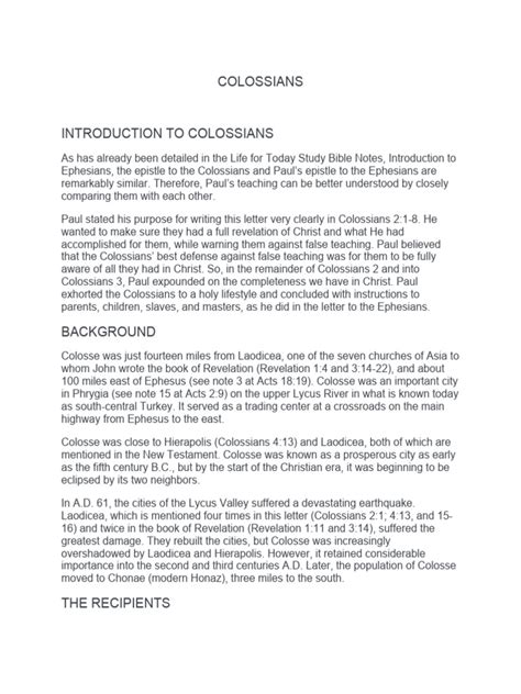 COLOSSIANS | PDF | Epistle To The Colossians | Paul The Apostle