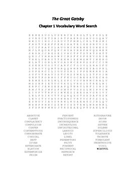 The Great Gatsby Word Search Teaching Resources TPT