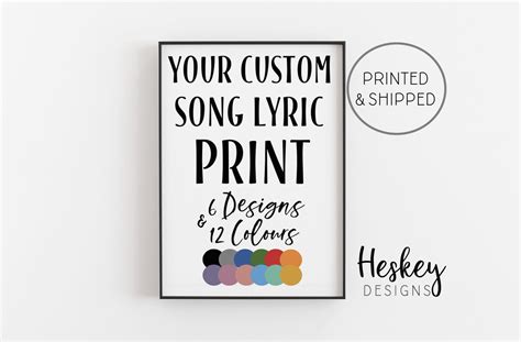 Custom Song Lyrics Print Personalised Song Lyrics Song Etsy Song