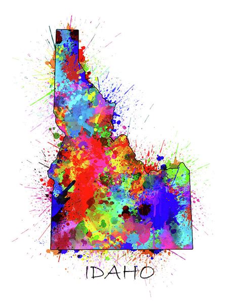 Idaho Map Color Splatter Digital Art By Bekim M Fine Art America