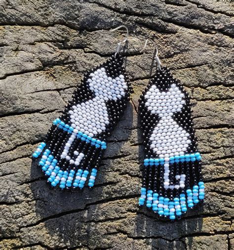 Cat Earrings Beaded Cat Earrings Seed Bead Cat Earrings Etsy