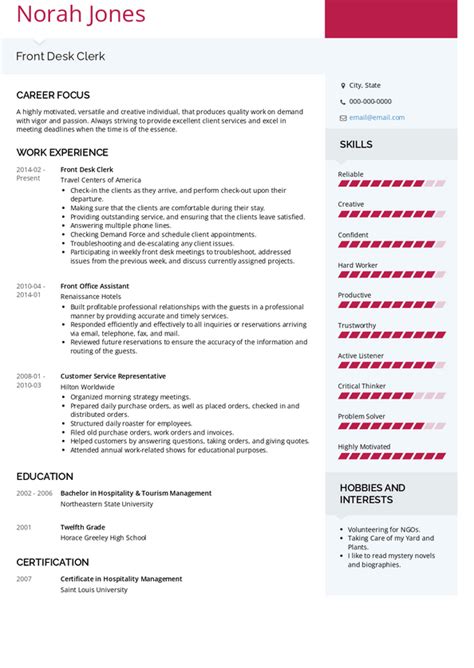 Front Desk Clerk Resume Samples And Templates Visualcv