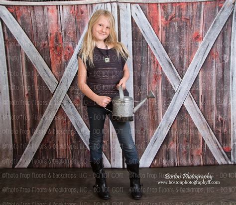 Distressed Red And White Barn Door Photography Backdrop Country Farm