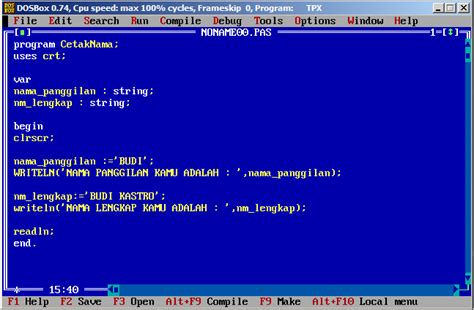 Kode Program Variabel Pada Pascal