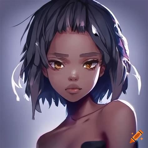 Anime Style Portrait Of A Girl With Black Skin And Brown Eyes On Craiyon