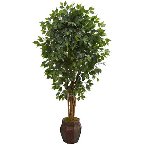 Nearly Natural Indoor Ft Ficus Artificial Tree In Decorative Planter