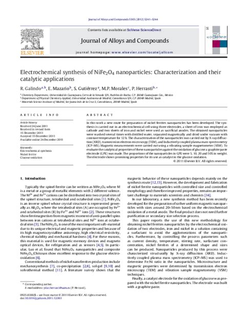 Pdf Electrochemical Synthesis Of Nife2o4 Nanoparticles