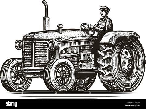 Dessin Tracteur Agricole Avec Chauffeur Banque D Images Vectorielles