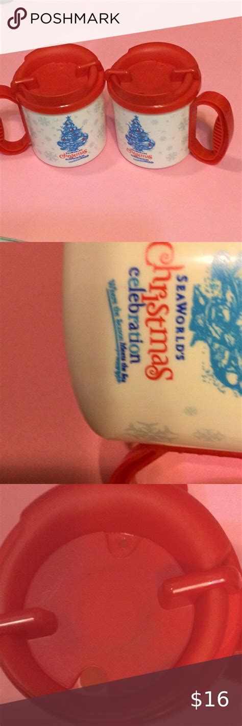 Pair Of Plastic Seaworld Christmas Celebration Plastic Travel Cup Mug