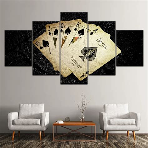 Canvas Painting Yellowed Poker Cards 5 Pieces Wall Art Painting Modular ...