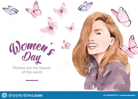 Women Day Frame Design With Butterfly Woman Watercolor Illustration