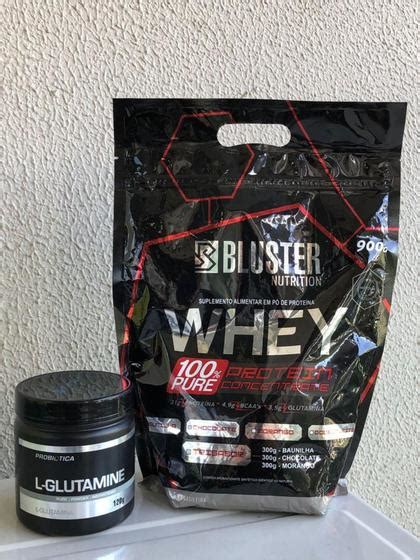 Whey 100 Pure Baunilha 900g Bluster L Glutamine 120g Probiotica