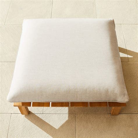 Cabra Teak Outdoor Ottoman With Grey Sunbrella Cushion Cb2