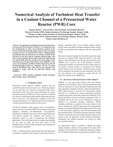 Pdf Numerical Analysis Of Turbulent Heat Transfer In A Coolant