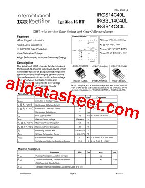 IRGB14C40L Datasheet(PDF) - International Rectifier