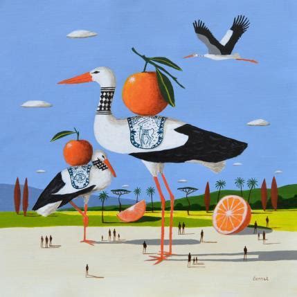 Peinture Cigognes Aux Oranges Par Lionnet Pascal Carr D Artistes