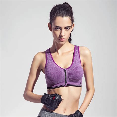 Women Zipper Sports Bra Padded Push Up Shockproof Quick Dry Gym Running