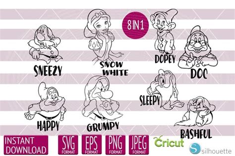 Snow White Svg Bundle Eps Dxf Png Files Seven Dwarfs Svg Etsy Snow