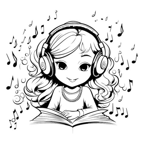 Premium Vector Girl Listening To Music With Headphones And A Book Vector Illustration