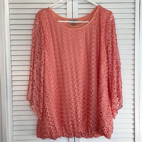 Roz Ali Tops Nwt Roz Ali Coral Lace Long Sleeve Shirt X Poshmark