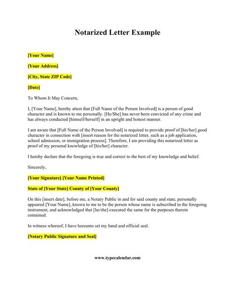 Free Printable Notarized Letter Templates [word Pdf]