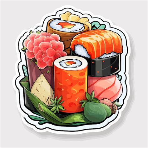 Premium Vector A Sticker Of Sushi Has A Picture Of Sushi On It