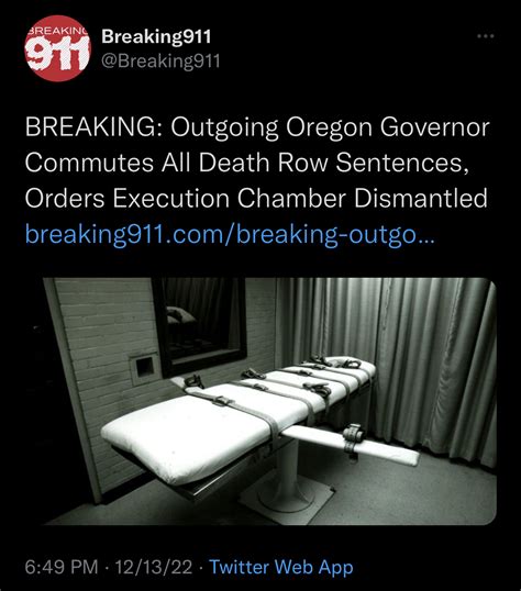 Outgoing Oregon Governor Commutes All Death Row Sentences Exec