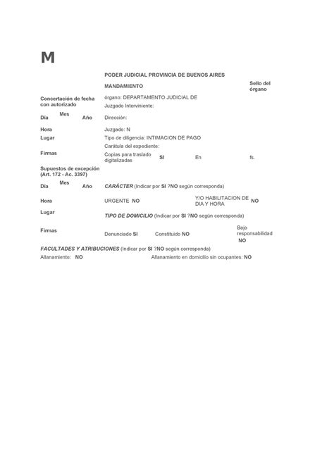 Mandamiento Model M PODER JUDICIAL PROVINCIA DE BUENOS AIRES