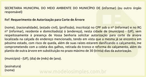 Modelo De Requerimento De Autorização Para Corte De Árvore