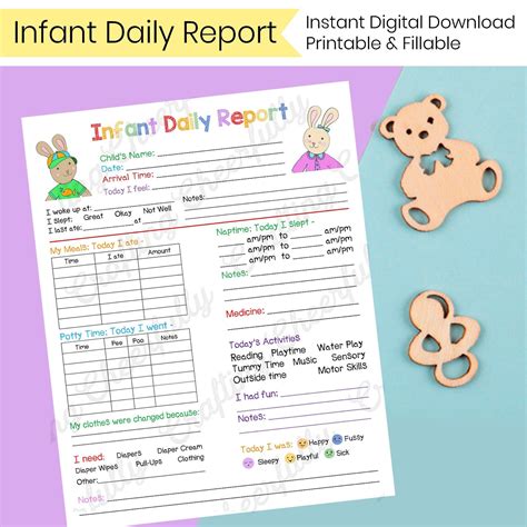 Infant Daily Report In Home Preschool Daycare Nanny Log Printable And