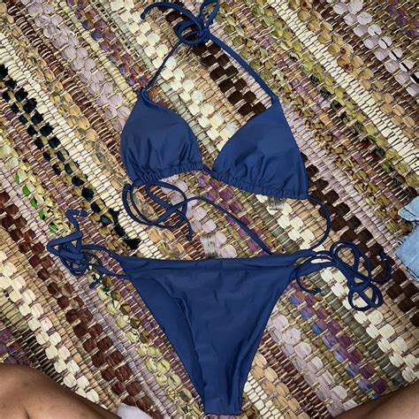 Blue Triangle Bikini Set Depop