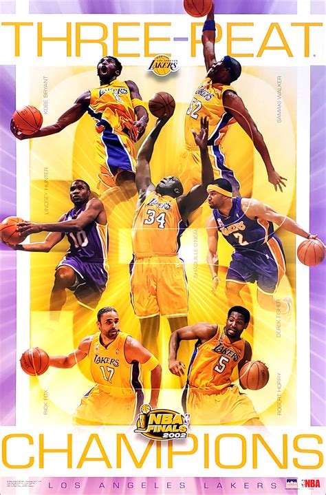 L A Lakers Three Peat 2002 Nba Champions Commemorative Poster Sta