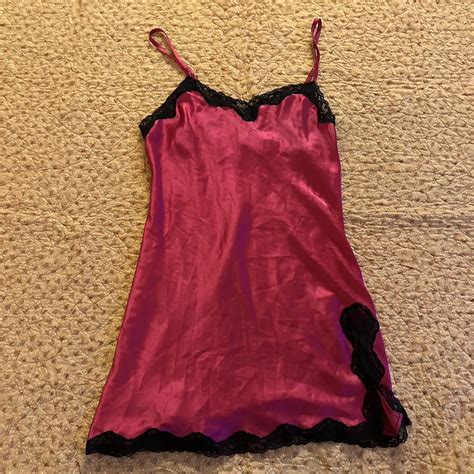 Y K Victorias Secret Hot Pink Slip Dress Black Depop