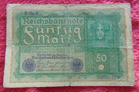 Geldscheine Banknoten Eine Reichsbanknote Ber F Nfzig Mark Jahr