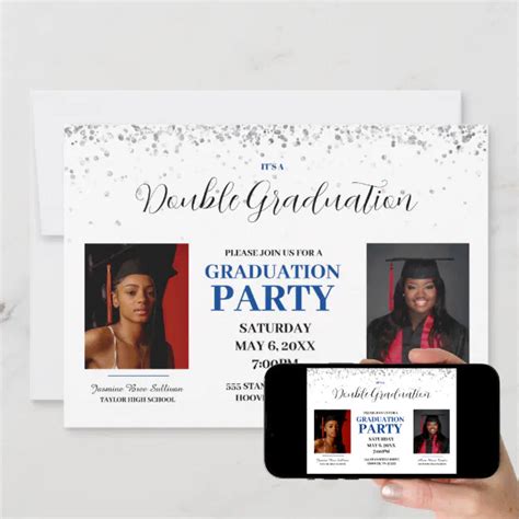 Blue And White Double Graduation Invitation Zazzle