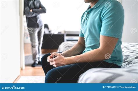 Gay Couple In Fight Sad Man In Argument Male Friends Or Brothers In Conflict Stress Or Crisis