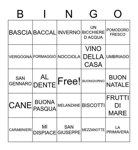 Italian Bingo Card