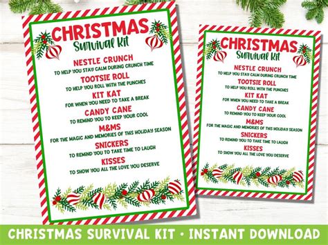 Christmas Survival Kit Printable Staff Christmas T Goody Bags Team Appreciation Holiday