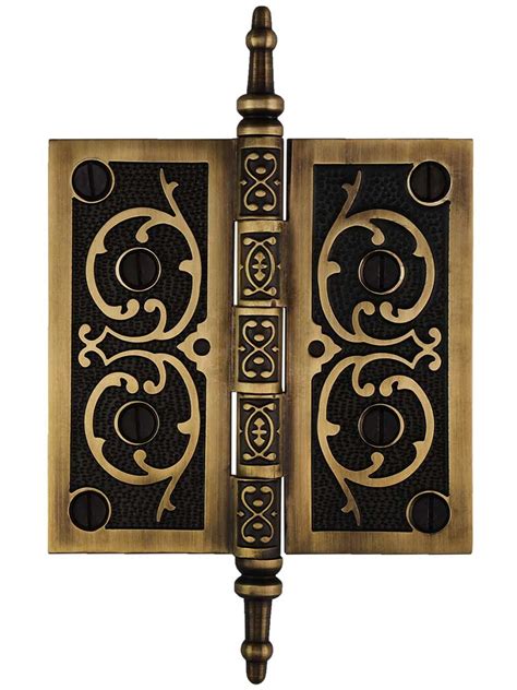 4 12 Inch Solid Brass Steeple Tip Hinge With Decorative Vine Pattern In Antique By Hand House