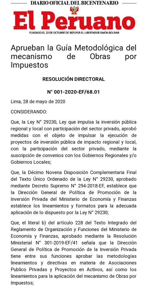 Aprueban La Gu A Metodol Gica Del Mecanismo De Obras Por Impuestos