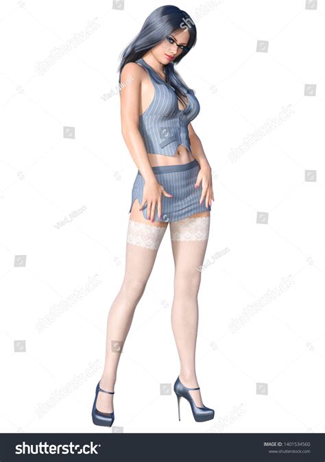 Longhaired Sexy Brunette Secretary Uniform White Stock Illustration 1401534560 Shutterstock
