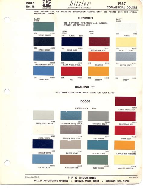 Paint Chips 1967 Chevy Truck Fleet Commercial Paint Charts Car Paint Colors Paint Selections