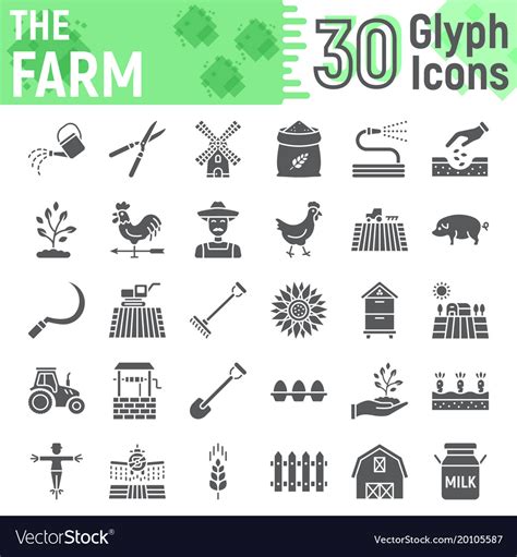 Farm Glyph Icon Set Farming Symbols Collection Vector Image